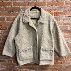 Vintage Totes Cream Teddy Button-Up Sherpa Jacket Women’s X-Large Petite